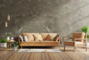 Finition effet béton ciré sur un mur intérieur